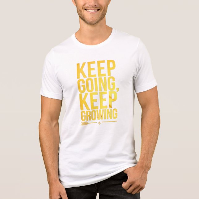 Camiseta Continue, Continue Crescendo - Typog Dourada Motiv (Frente)
