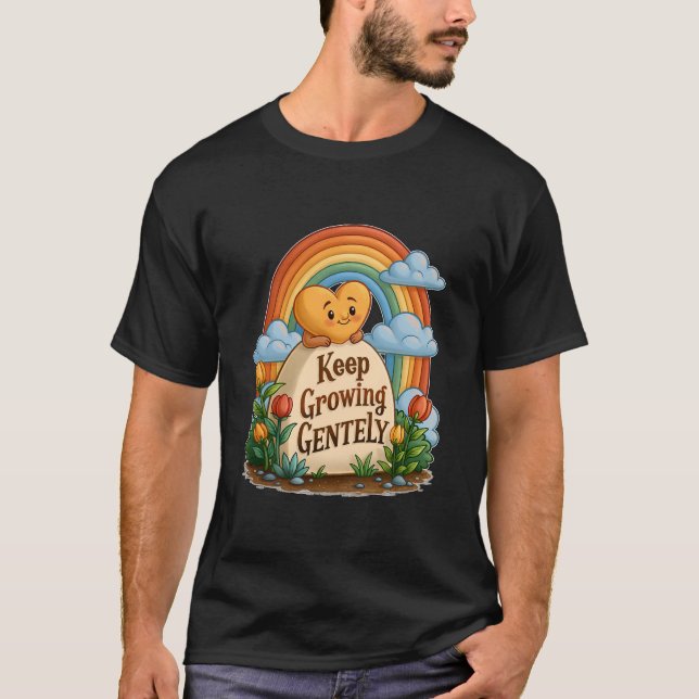 Camiseta Continue Crescendo Gentilmente Coração e Arco-íris (Frente)