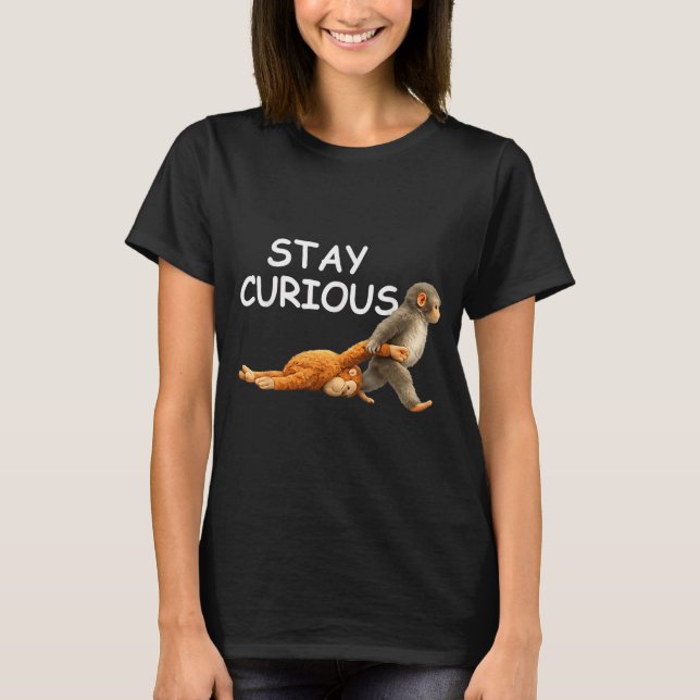 Camiseta Continue curioso macaco fofo lendo livro soco maca (Frente)