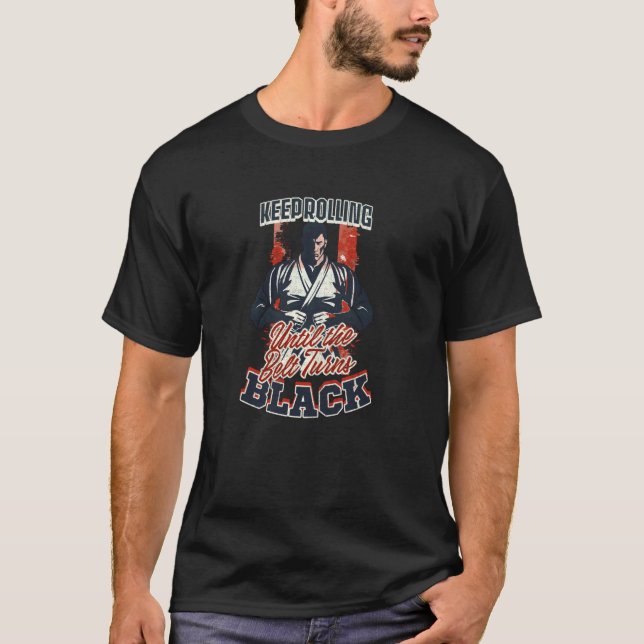 Camiseta Continue girando até que o cinto vire Design preto (Frente)