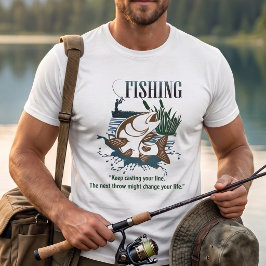 Camiseta "Continue Lançando Sua Linha" Arte de Pesca Vintag