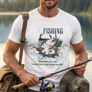 Camiseta "Continue Lançando Sua Linha" Arte de Pesca Vintag