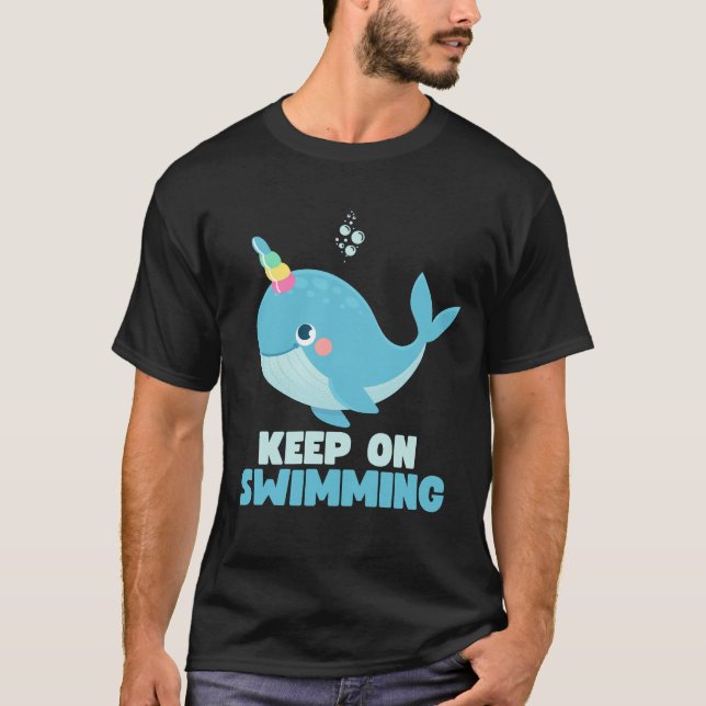 Camiseta Continue Nadando Baleia Kawaii (Frente)