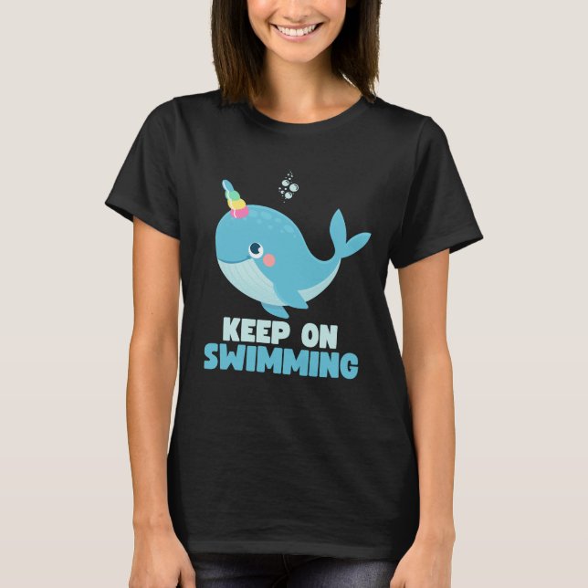 Camiseta Continue Nadando Baleia Kawaii (Frente)