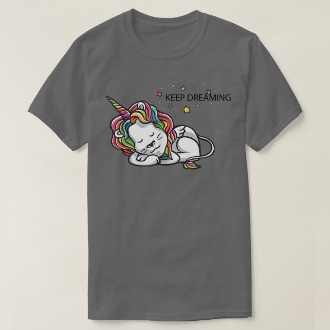 Camiseta Continue sonhando Leão Unicórnio cauda de fada (Frente do Design)