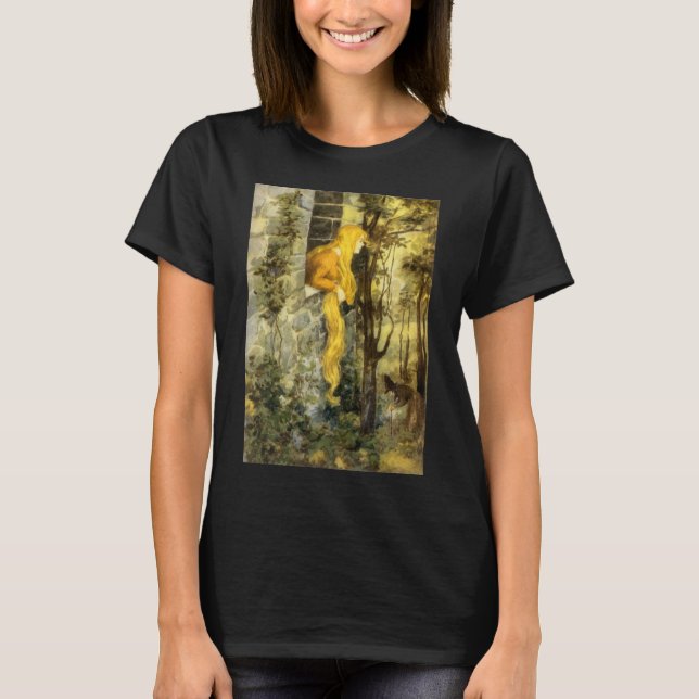 Camiseta Conto de Fadas Vintage, Rapunzel com Cabelo Loiro  (Frente)
