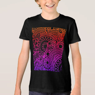 Camiseta Contorno de Flores Laranja Roxo