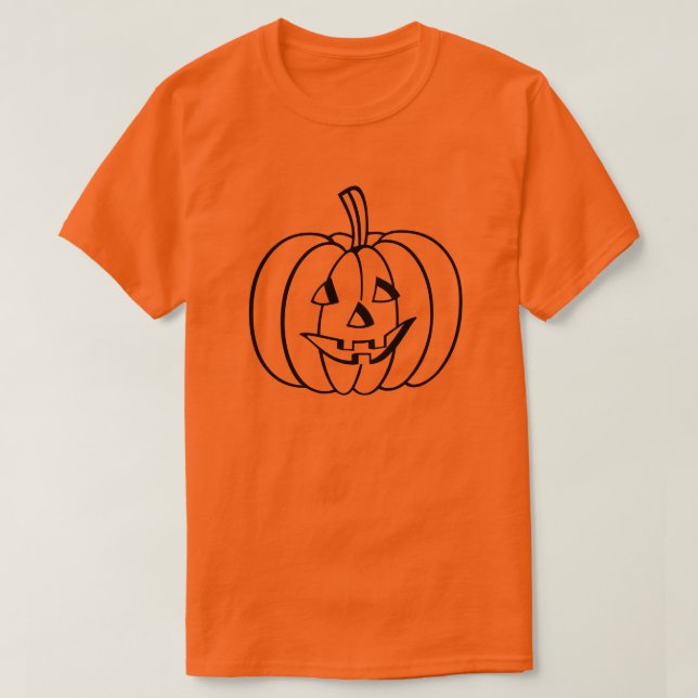Camiseta Contorno de Pumpkin preto Jack-O-Lanterna em Laran (Frente do Design)
