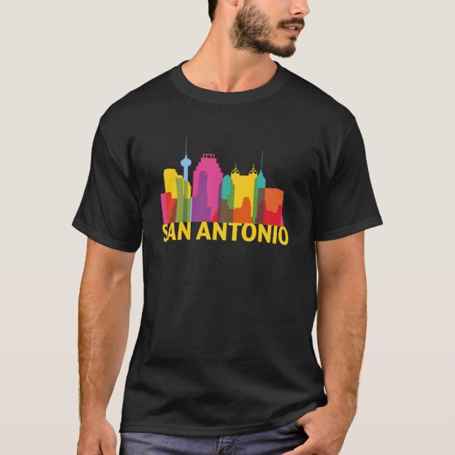 Camiseta Contorno de Silhouette Skyline de San Antonio Texa (Frente)
