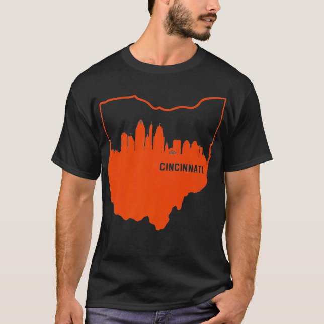 Camiseta Contorno do Estado de Ohio legal Orange Cincinnati (Frente)