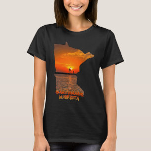 Camiseta Contorno do Estado do Minnesota Grand Marais Sunse