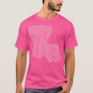 Camiseta Contorno do Estado Floral de Cute Louisiana