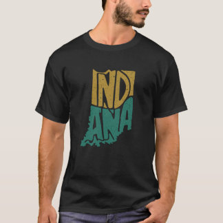 Camiseta Contorno do Mapa do Estado de Indiana em Vintage e