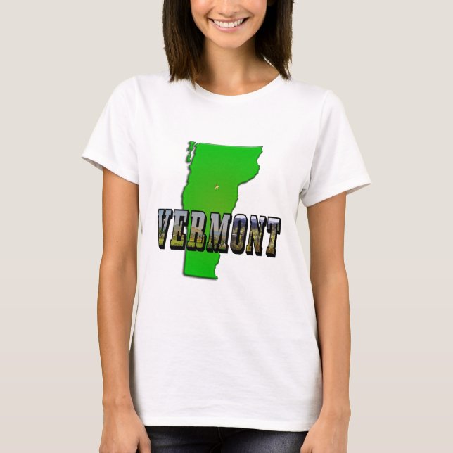 Camiseta Contorno do Mapa Vermont e Texto da Imagem (Frente)