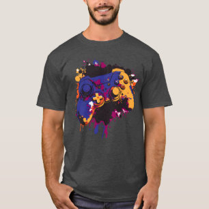 Camiseta Controlador de jogo colorido desenhado à mão prese