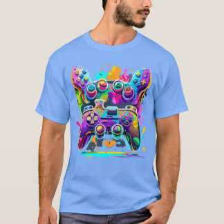 Camiseta Controlador de Video Game Pintura Gota Colorido Ga