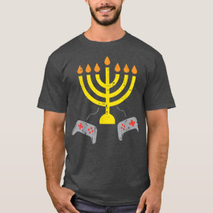 Camiseta Controladores de Jogo Menorah Gamer Hanukkah Boys