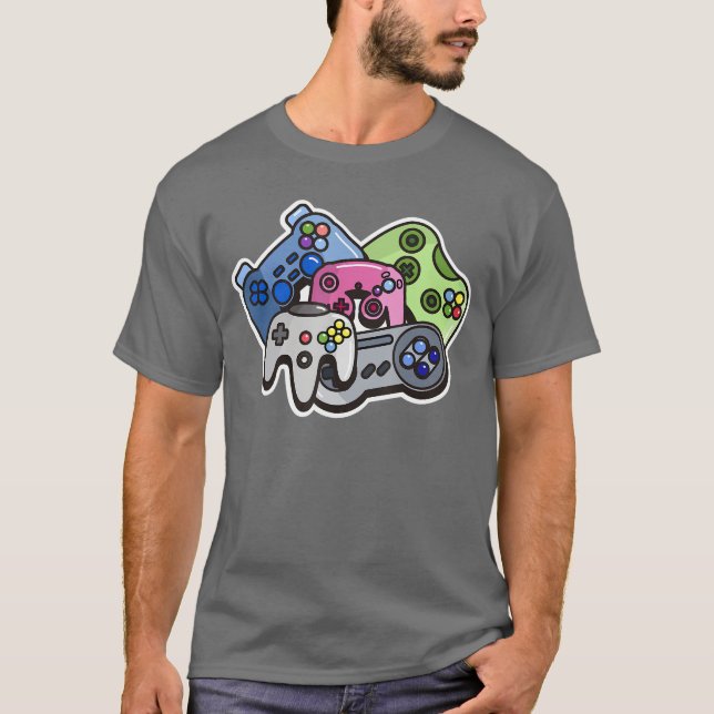 Camiseta Controladores de Jogo Vibrantes Vídeo Geek Present (Frente)