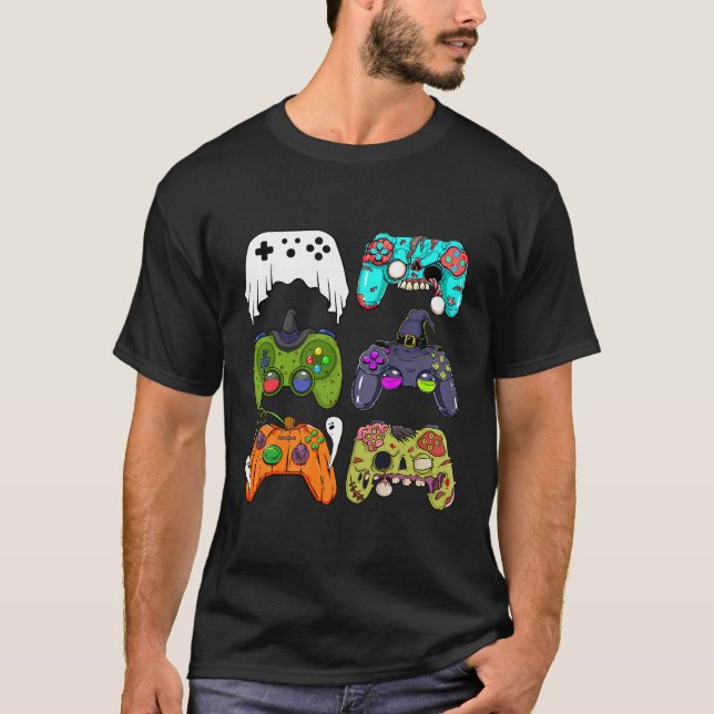 Camiseta Controladores de Jogos do Skeleton Zombie Hallowee (Frente)