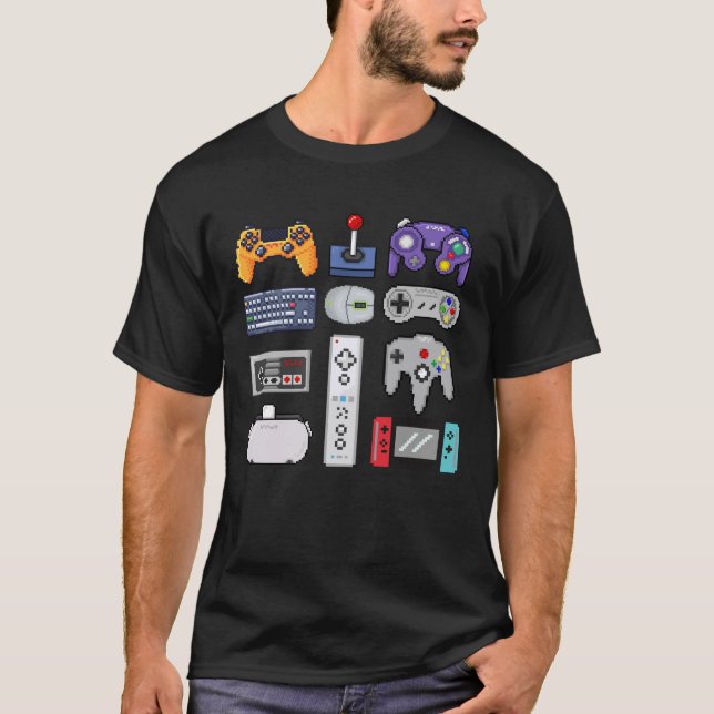 Camiseta Controladores de jogos Pixel art gamers de gamepad (Frente)