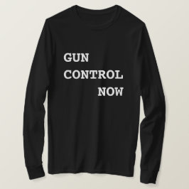 Camiseta Controle de Armas Agora, texto branco em negrito,