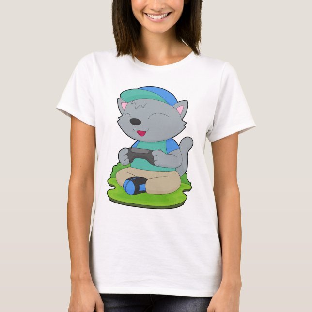 Camiseta Controle de Gamer de Gato (Frente)