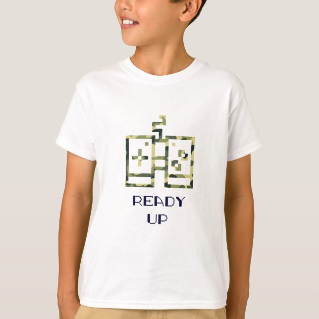 Camiseta Controle de Jogo de Vídeo Camuflado Pronto para Jo (Frente)