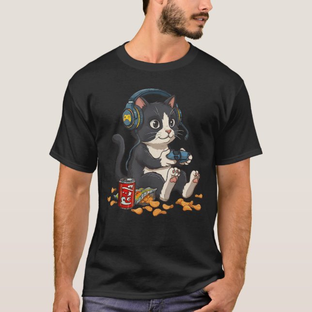 Camiseta Controle de Jogo de Vídeo para PC e Console Gato T (Frente)