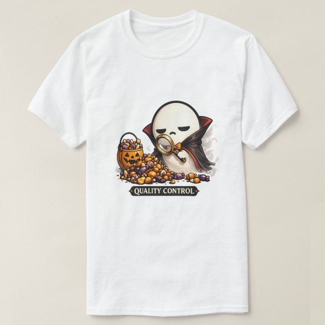 Camiseta Controle de Qualidade de Halloween Vampiro Fofo  (Frente do Design)