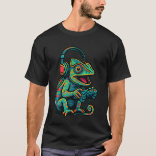 Camiseta Controle de Video Game Camaleão Fofo Divertido Jog