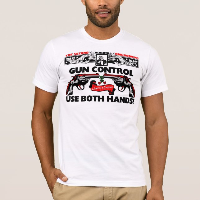 Camiseta Controlo de armas: Use ambas as mãos! (Frente)