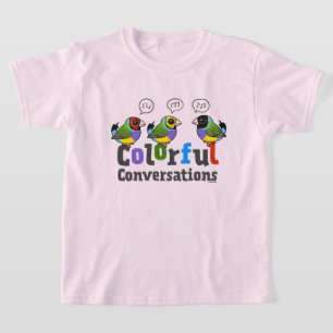 Camiseta Conversações Coloridas Blocos Gouldian Birdorable