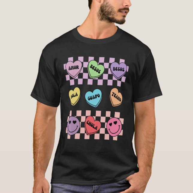 Camiseta Conversation Hearts Spanish Mexican Valentines Day (Frente)