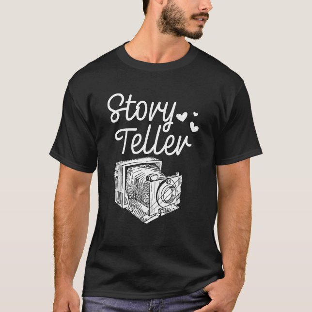 Camiseta Conversor de histórias de câmeras Fotografia (Frente)