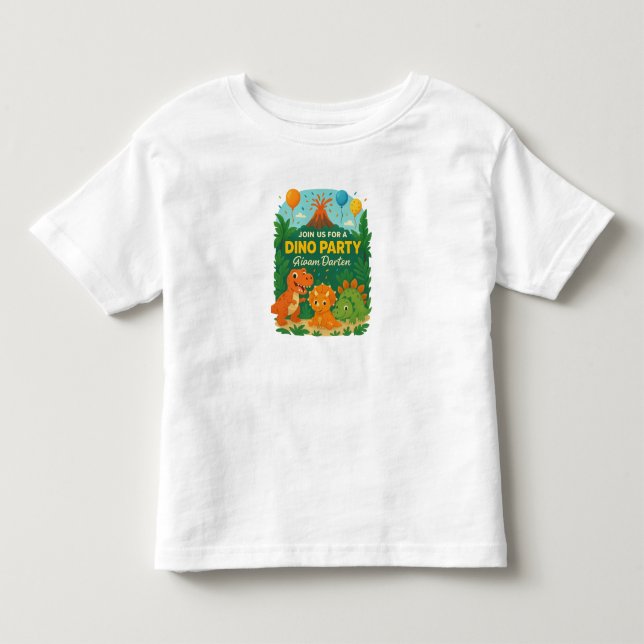 Camiseta Convite de Aniversário Infantil – Festa de Dinossa (Frente)