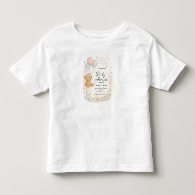 Camiseta Convite para Chás de fraldas Bonitos - Urso de Ted (Frente)
