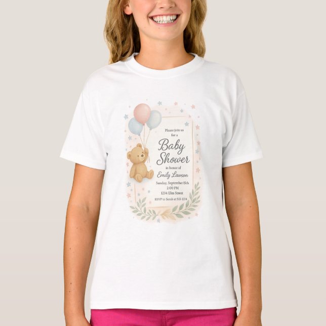 Camiseta Convite para Chás de fraldas Bonitos - Urso de Ted (Frente)