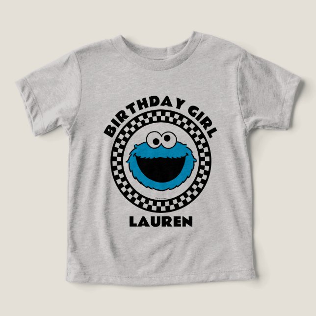 Camiseta Cookie Monster Checkered Birthday Girl (Design frontal)