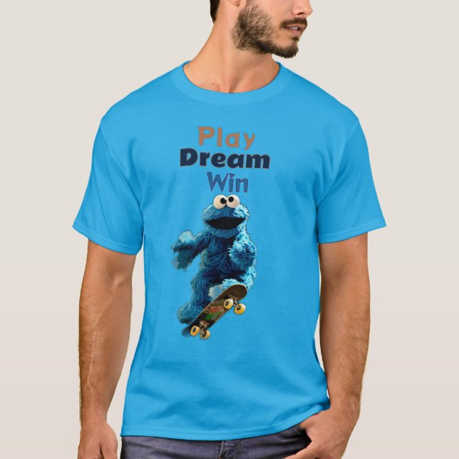 Camiseta Cookie Monster Skateboard Air Trick Design (Frente)