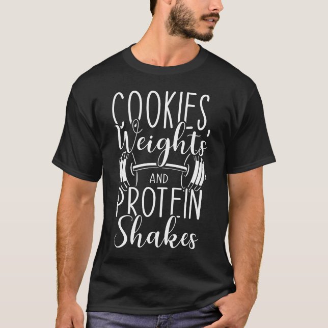 Camiseta Cookies, Pesos e Agitaduras Proteicas, Gym Engraça (Frente)