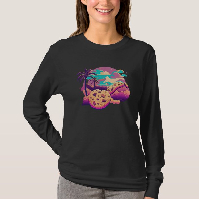 Camiseta Cookies with Glitched 80s Synthwave Aesthetic (Frente)