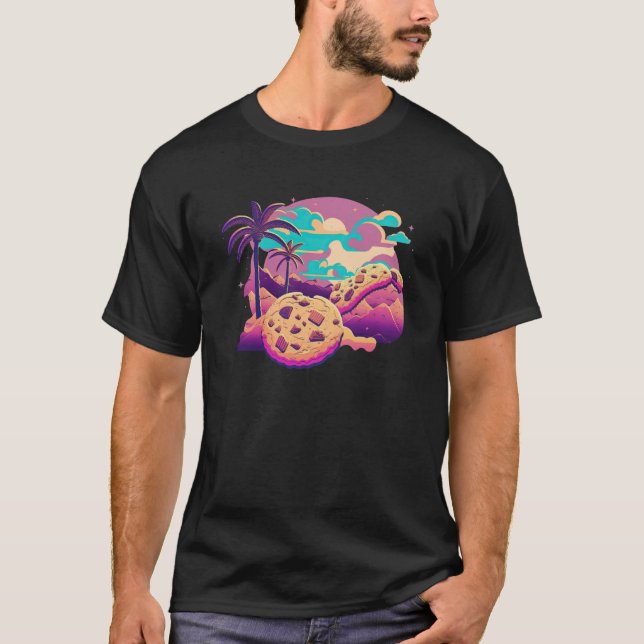 Camiseta Cookies with Glitched 80s Synthwave Aesthetic (Frente)