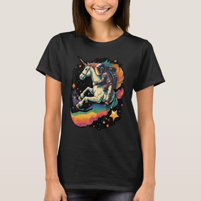 Camiseta Cool Astronaut Spaceman Riding A Rainbow Unicorn I (Frente)