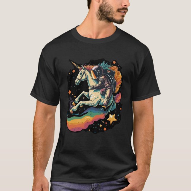 Camiseta Cool Astronaut Spaceman Riding A Rainbow Unicorn I (Frente)