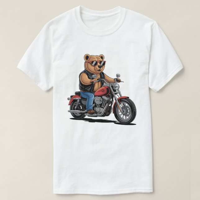 Camiseta Cool Biker Bear on Bobber Motorcycle (Frente do Design)