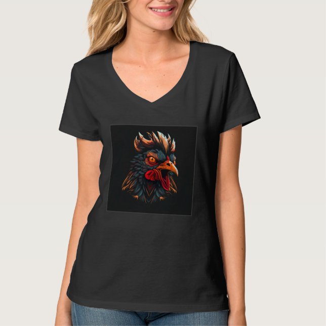 Camiseta Cool Black Chicken Illustration Rooster Minimal Wo (Frente)