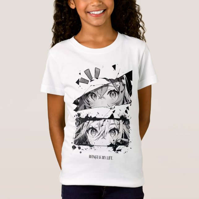 Camiseta Cool Black White Manga Eyes Anime Girls Graphic Te (Frente)