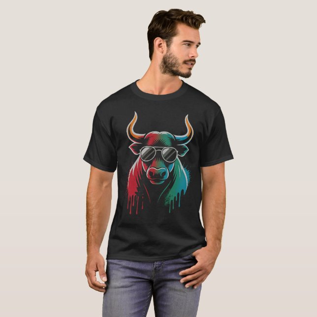 Camiseta "Cool Bull Drip – Neon Street Art Vibe" (Frente Completa)