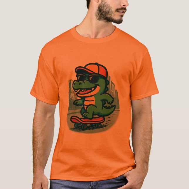 Camiseta Cool Cartoon Crocodile Skateboarding (Frente)