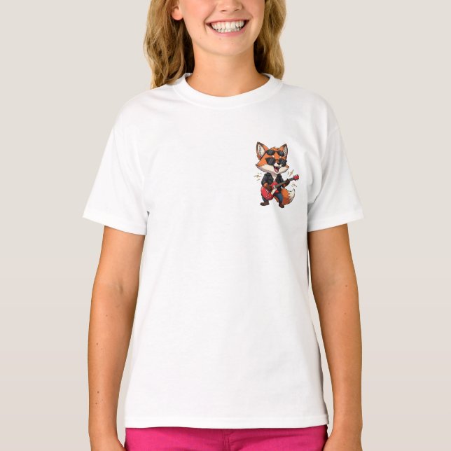 Camiseta Cool Cartoon Rock Star Fox Playing Red Electric Gu (Frente)